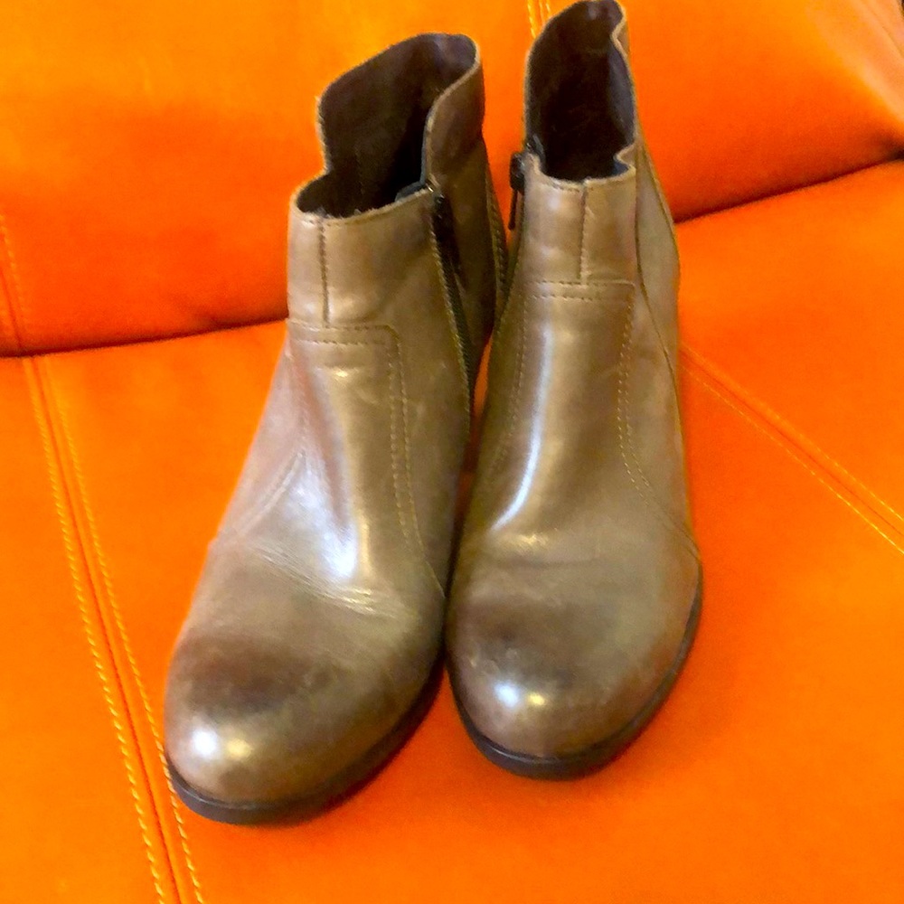 Born grayish taupe heeled booties.